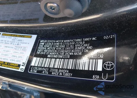 2021 Toyota C-Hr Le z USA, uszkodzony, nr VIN NMTKHMBX8MR123310